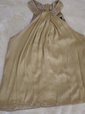 Carmen Marc Valvo Champagne Satin  Camisole with Beaded Collar